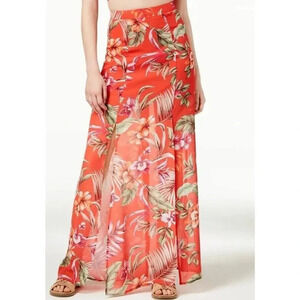 City Studio Women's 7/M Pink Floral Double-Slit Maxi Skirt Beach Summer Vacation